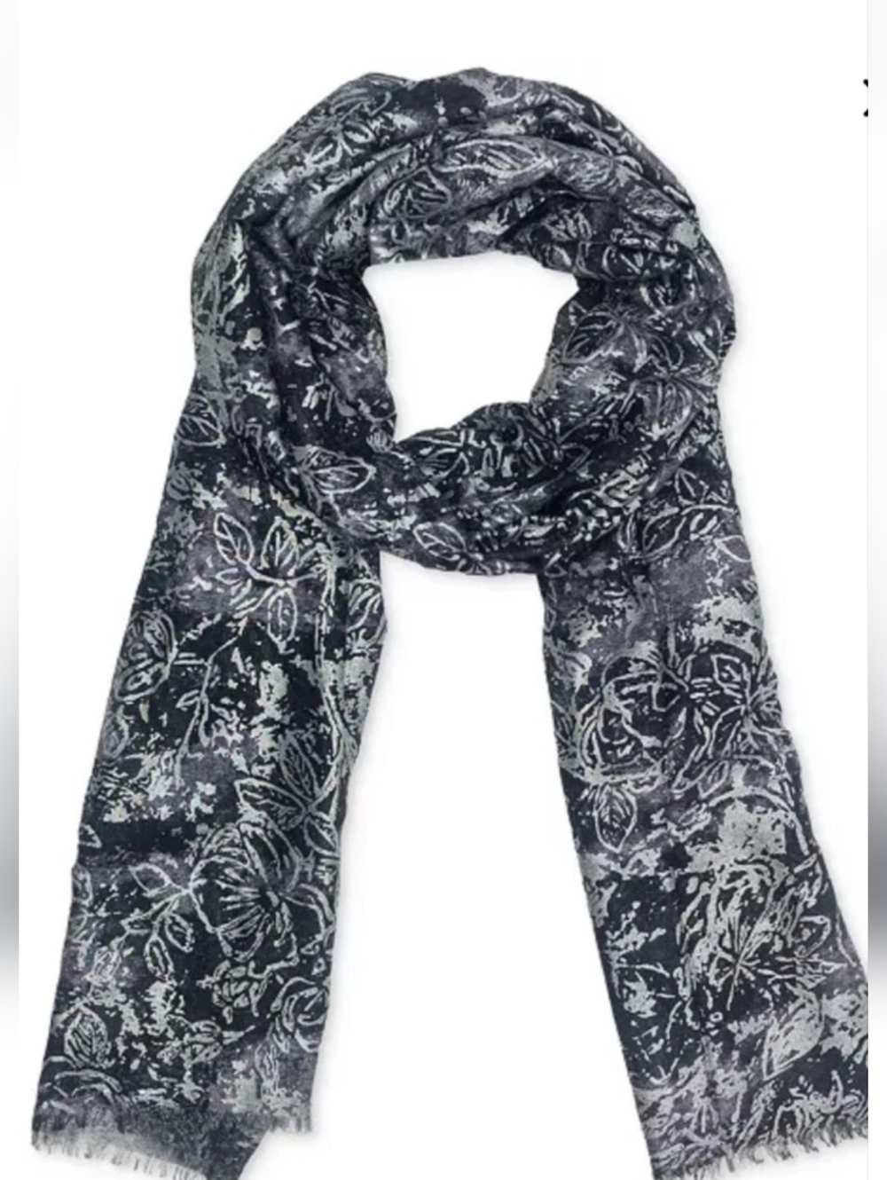 Patricia Nash Bark Leaves Scarf Black & Silver